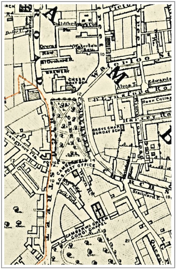 map of Camberwell Green showing road to the West of the Green as 'High Street".