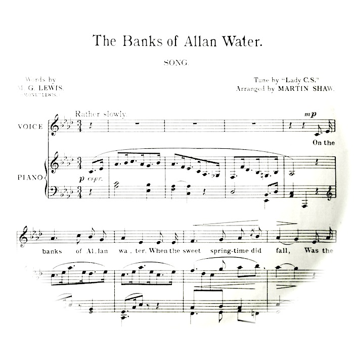 sheet music of first page fading out into a circle, to be played 'rather slowly'