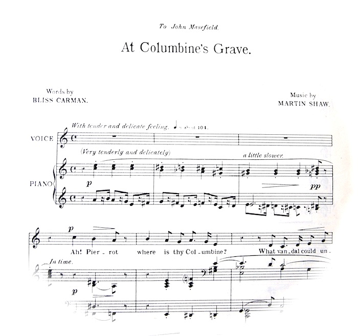 first few bars of sheet music fading out into a circle. Musical instruction, 'With a tender and delicate feeling'.