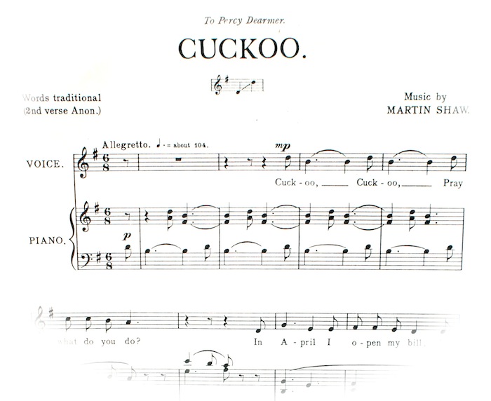 Sheet music of Cuckoo fading out into a circle. Instructions for playing 'Allegretto'.