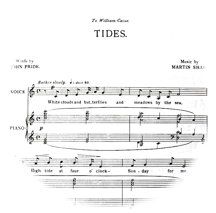 first bars of sheet music fading out into a circle shape; instruction 'rather slowly'.