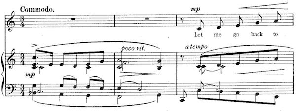 music showing  the opening dominant seventh in the accompaniement before the singer starts with ...Let me go back to ...